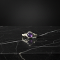 Bague améthyste violette fil argenté marbre noir sans reflet
