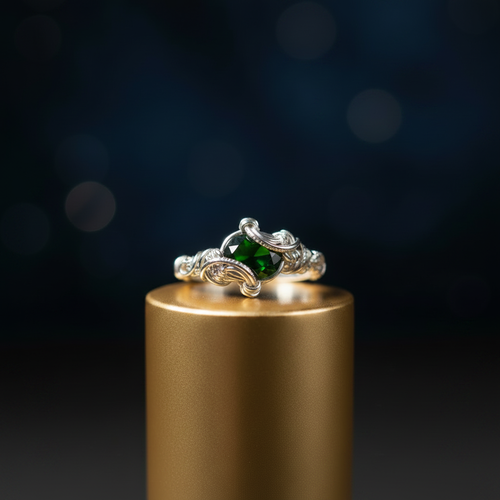 Bague filigrane pierre verte - format carré