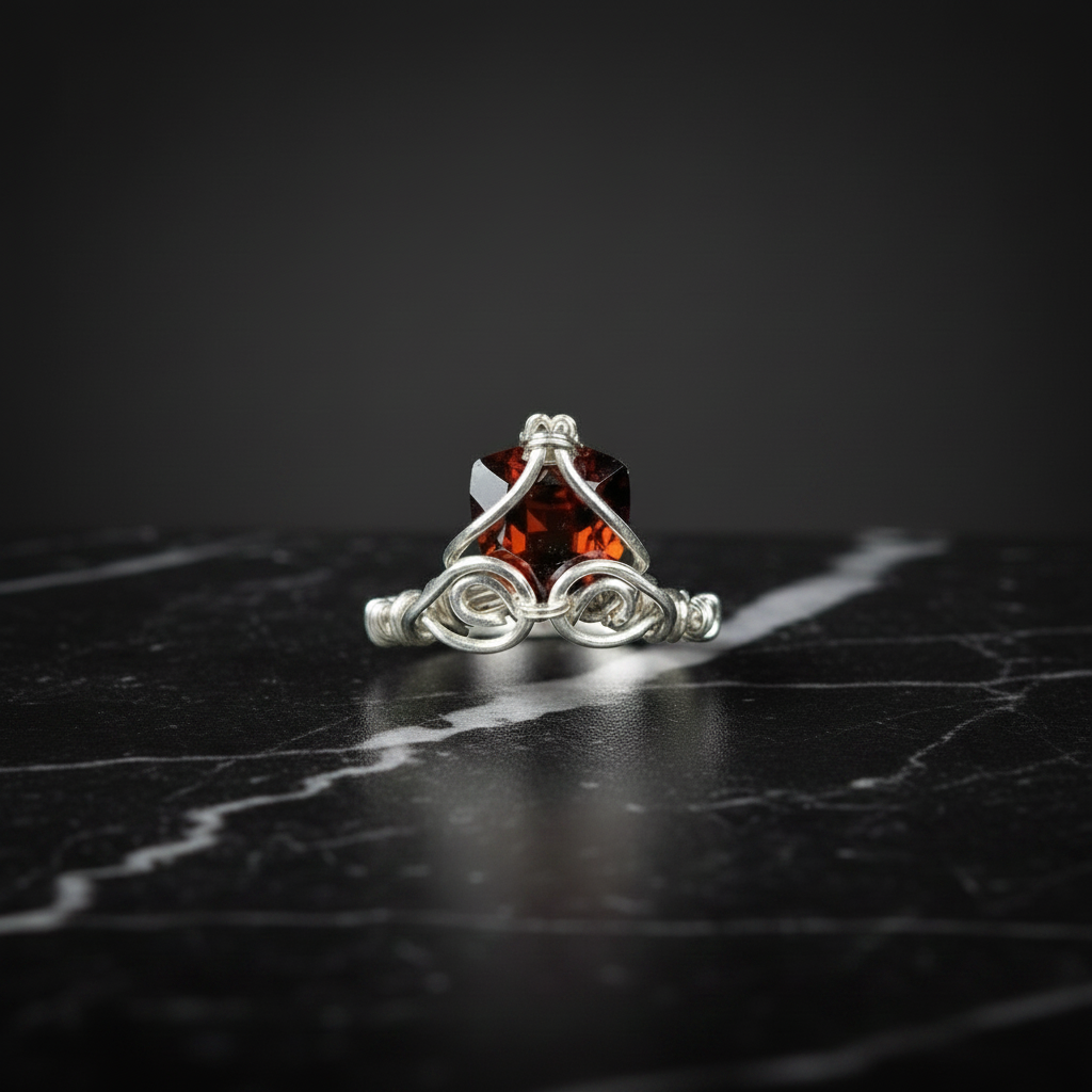 Bague grenat rouge marbre noir sans reflet