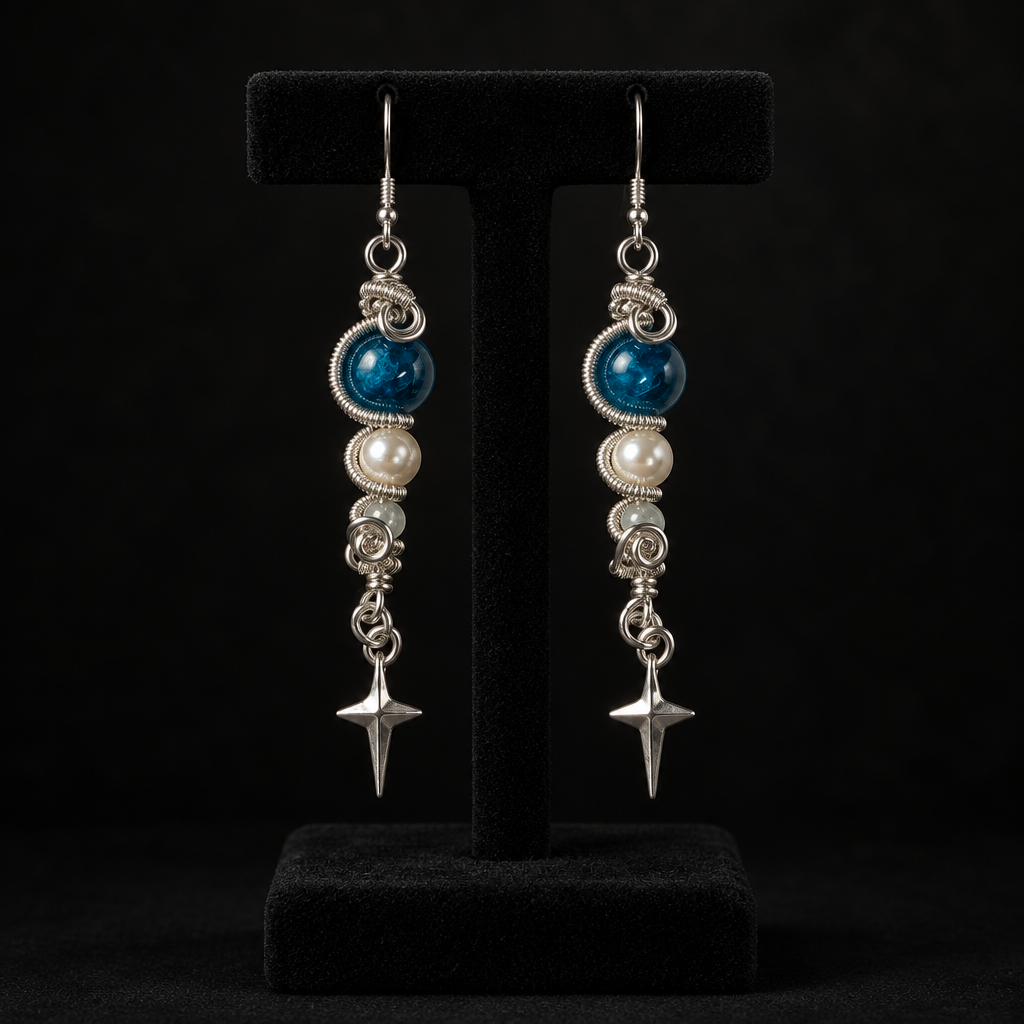 Boucles d’oreilles sur support noir, style dark luxe