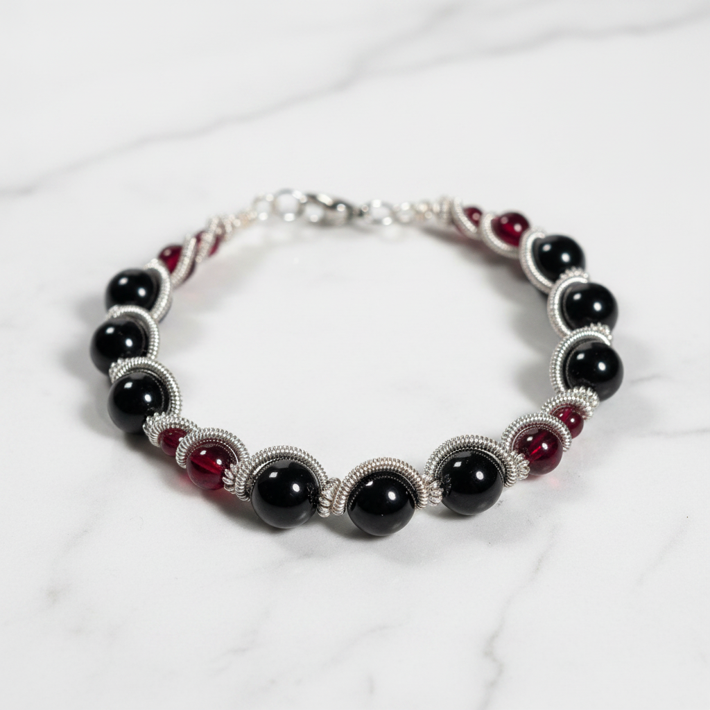 Bracelet onyx grenat - marbre blanc bracelet original