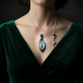 Pendentif abalone porté - chaîne originale robe verte