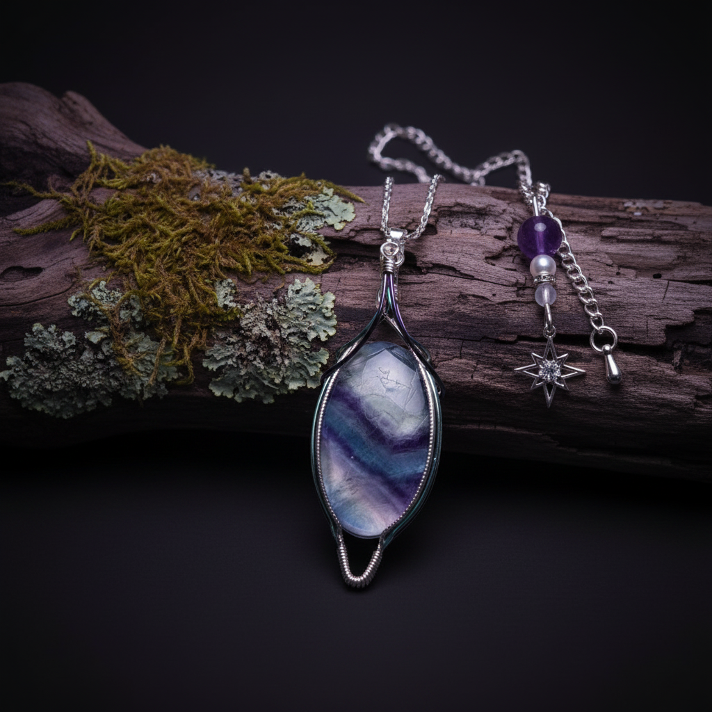 Pendentif fluorite violet - bois luxe nature