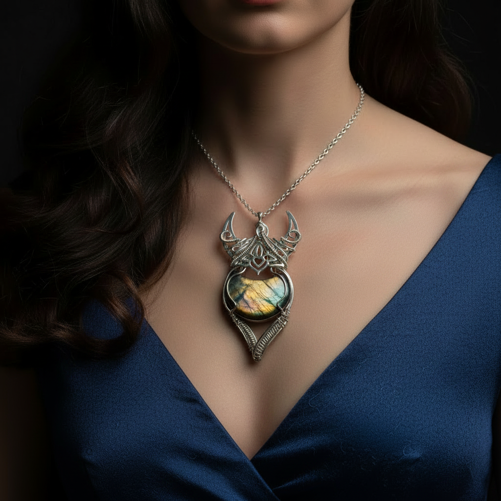 Pendentif labradorite - robe bleue