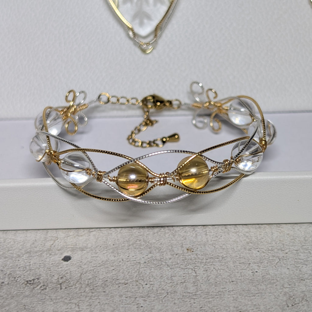 Parure Dorée & Argentée en Cuivre Patiné – Cristal de Roche
