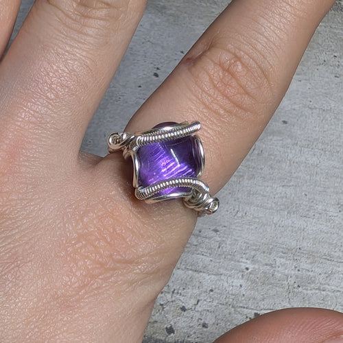 Bague Améthyste Cuivre Patiné - Réglable