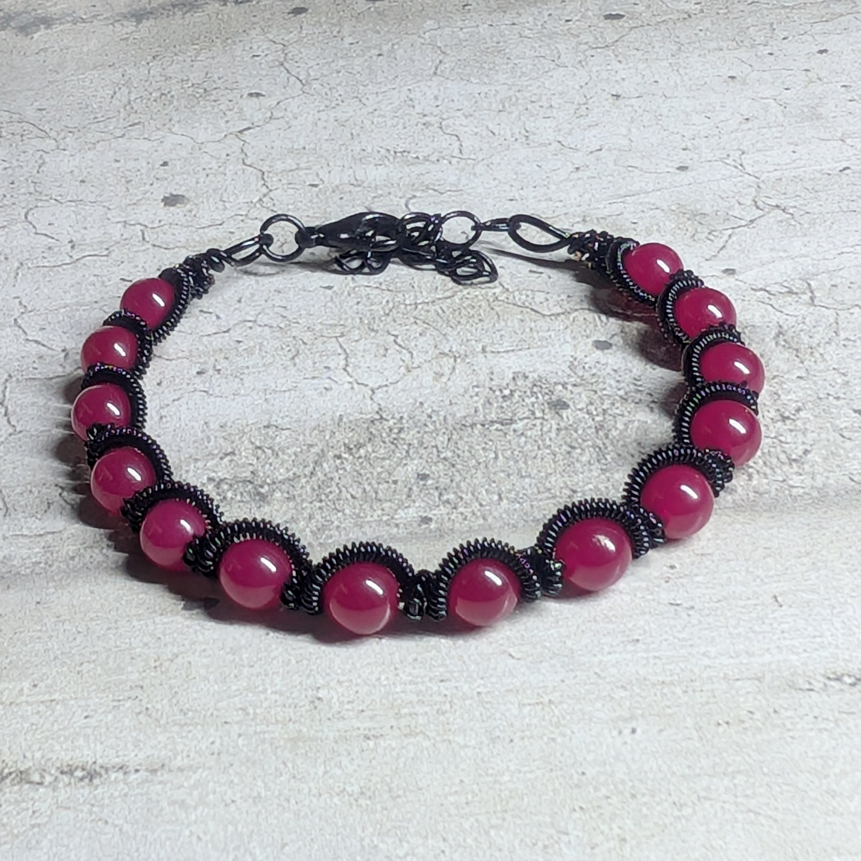 Bracelet Cuivre Patiné Rubis Argenté - Tressage Main
