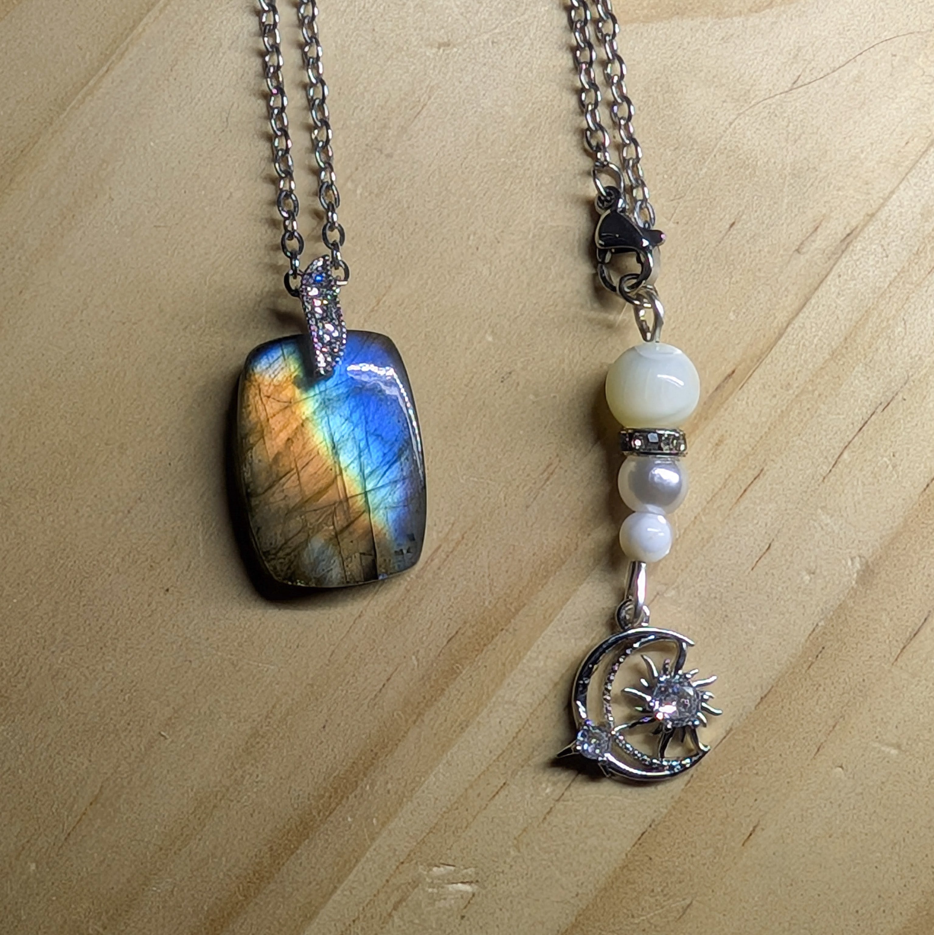 Pendentif Labradorite Percé Main - Reflets Bleu et Orange
