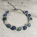 Bracelet Tressé Cuivre Patiné Argenté & Malachite Azurite | Pièce Unique