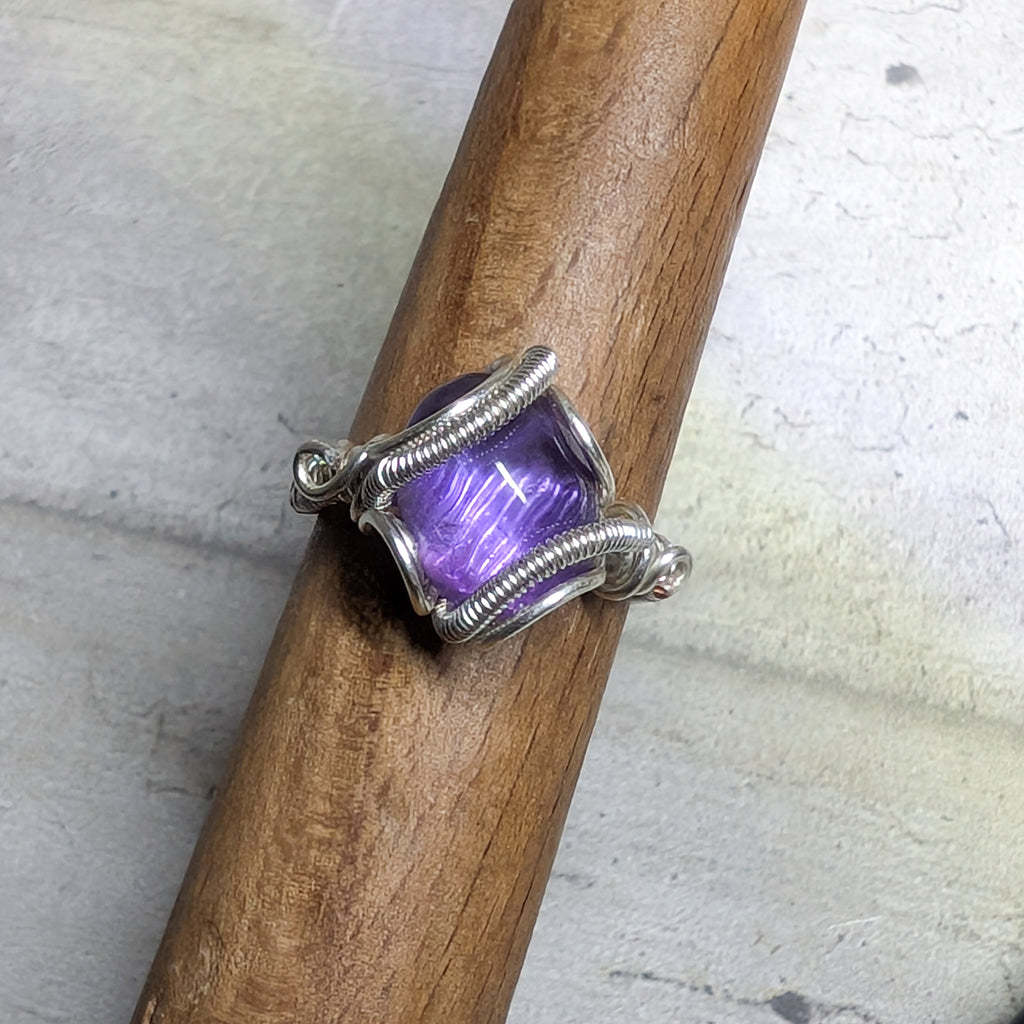 Bague Améthyste Cuivre Patiné - Réglable
