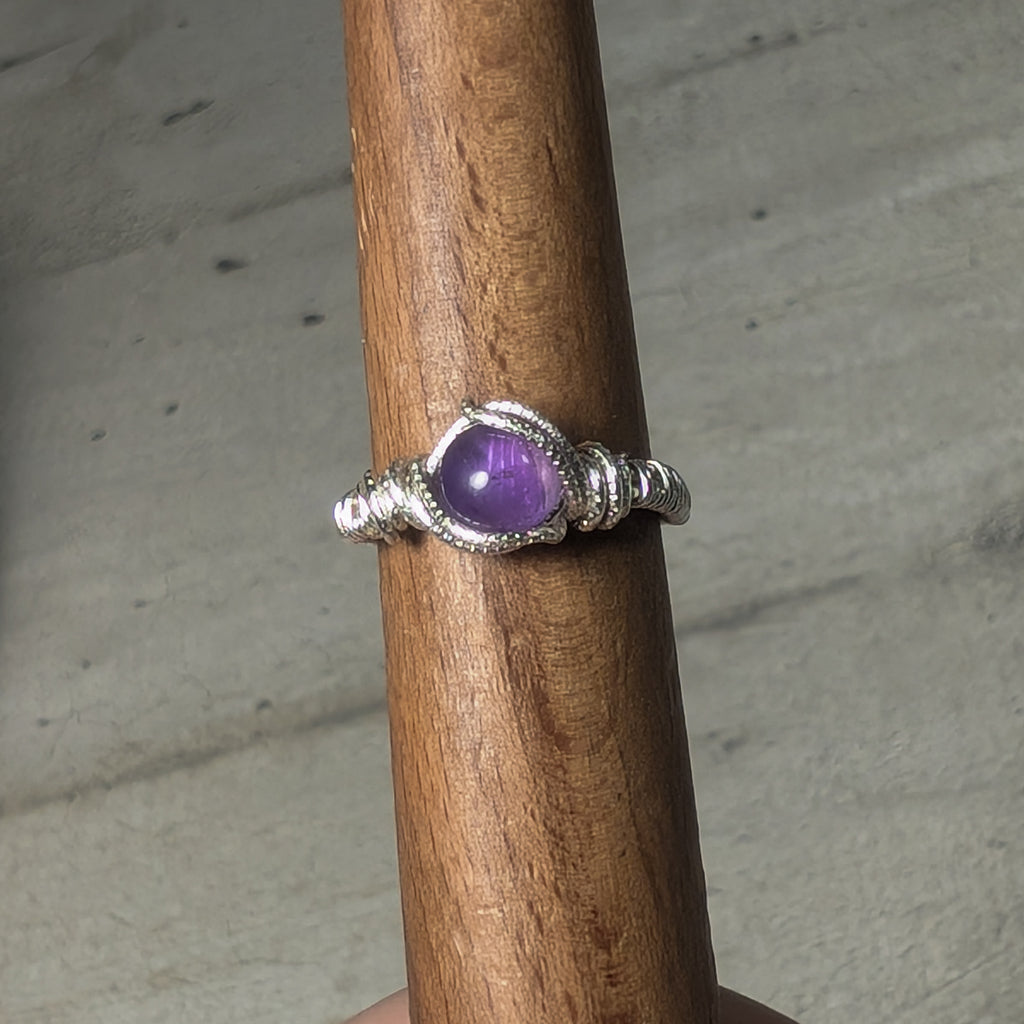 Bague Cuivre Patiné Argenté & Améthyste | Pièce Unique Artisanale