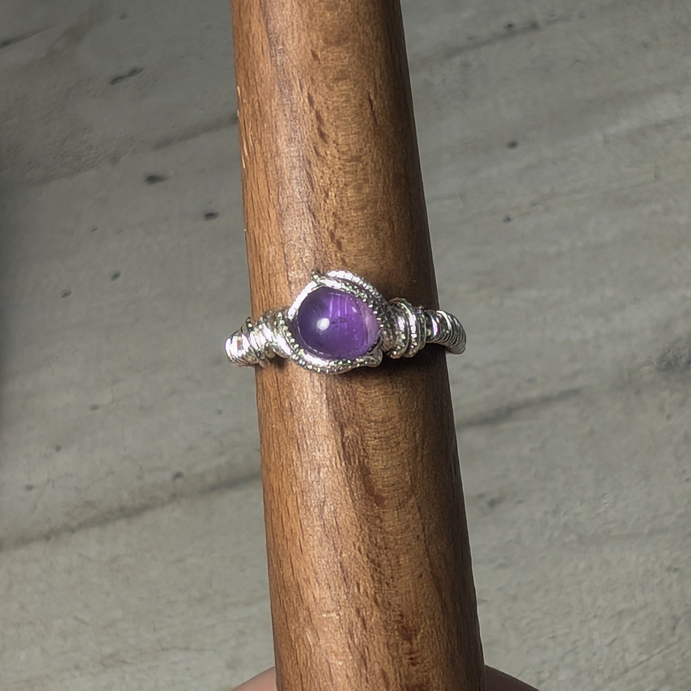 Bague Cuivre Patiné Argenté & Améthyste | Pièce Unique Artisanale