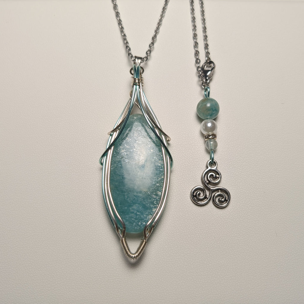 Pendentif Amazonite Cuivre Patiné Vert d'Eau et Argent - Création Unique Pierre Naturelle
