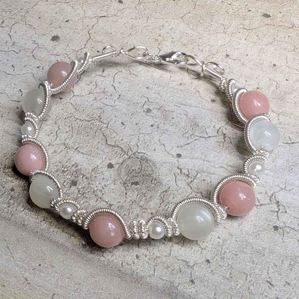 Bracelet Cuivre Patiné Fait Main - Opale Rose & Pierre de Lune