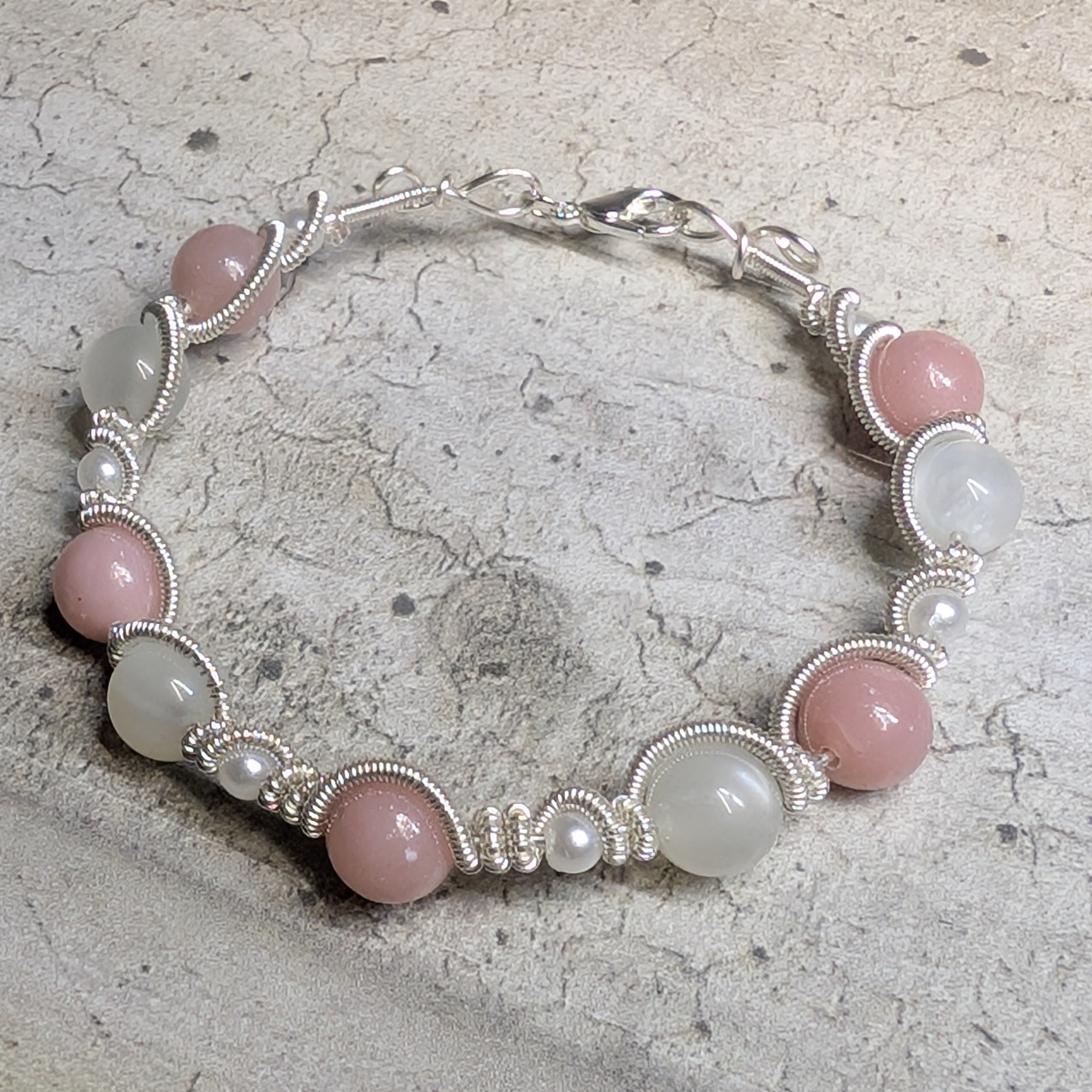 Bracelet Cuivre Patiné Fait Main - Opale Rose & Pierre de Lune