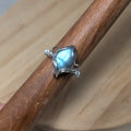 Bague Wire Wrapping Argenté Cuivre Patiné – Labradorite Bleue – Réglable – Pièce Unique