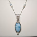 Pendentif Larimar – Wire Wrapping Cuivre Patiné Argent | Aigue-Marine & Morganite | Fait Main