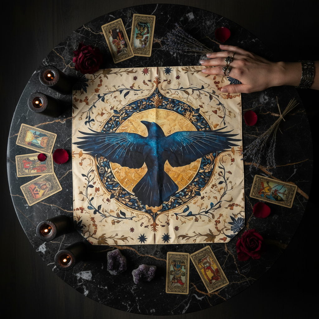 Tapis corbeau coins arrondis avec main